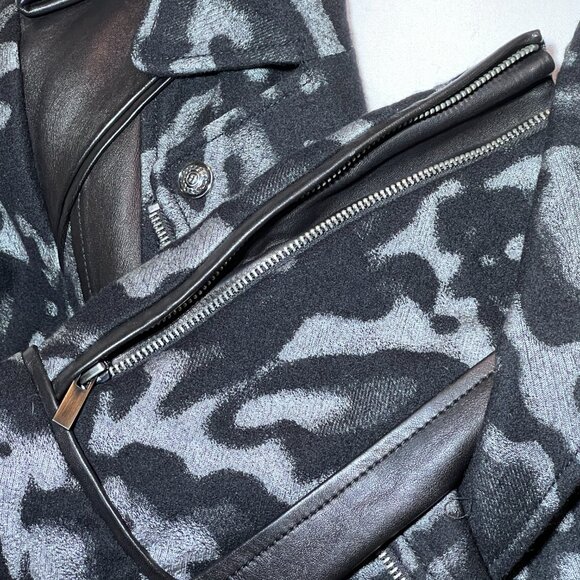 DIANE VON FURSTENBERG "THEODORA" WOOL LEATHER Grey Black MOTO JACKET Sz Med 10 - Picture 5 of 12